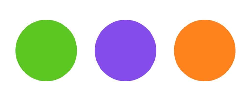 There is an image of a green circle, a purple circle, and an orange circle. In color theory, these circles represent the secondary colors.