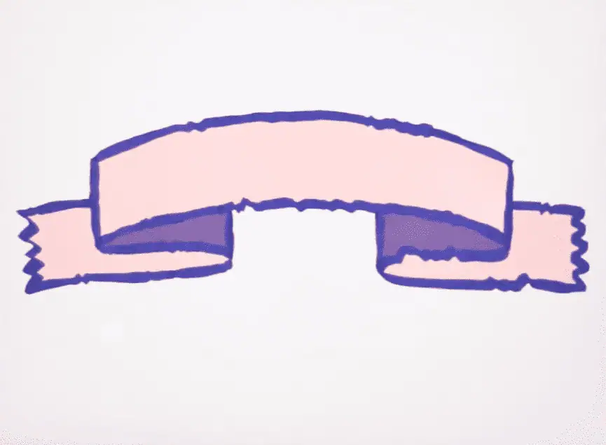 A digital rendering of a pink ribbon. The ribbon has a frayed edge detail drawn on the top and bottom of the ribbon. This image demonstrates how to draw a frayed edge detail on your ribbon illustration.