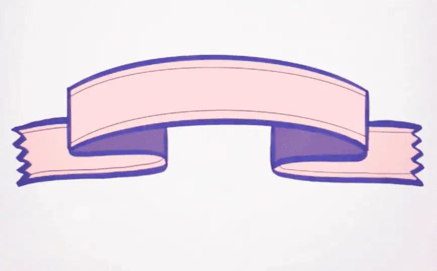 A digital rendering of a pink ribbon. The ribbon has a line trim detail drawn on the top and bottom of the ribbon. This image demonstrates how to draw a line trim detail on your ribbon illustration.